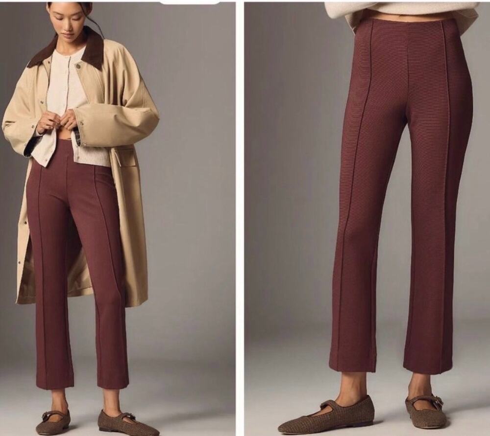 Maeve Anthropologie The Margot Kick-Flare Cropped Pants Cocoa Plum XLP Petite